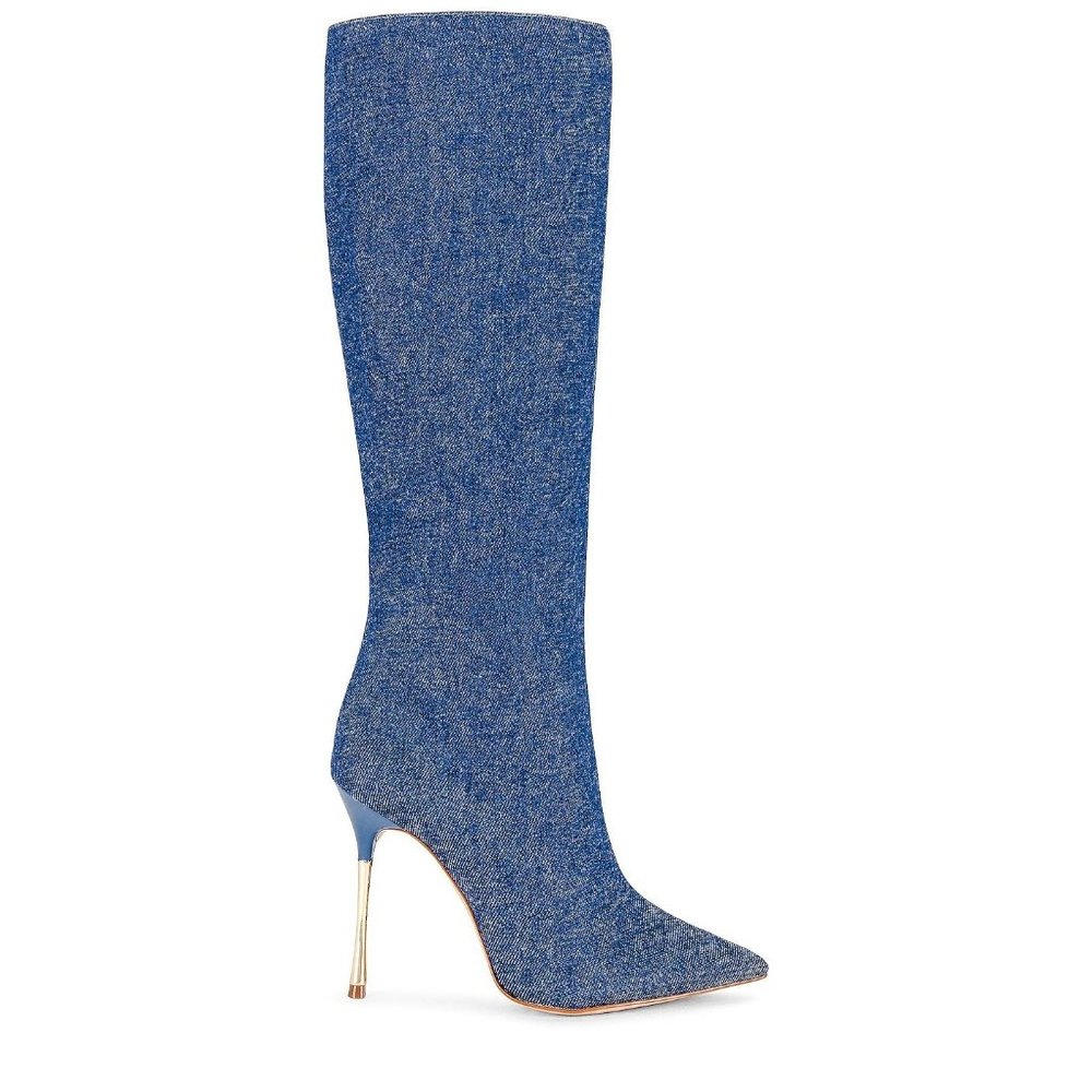 Schutz Reesy Denim Boots in Blue 6 New with box Womens Jean knee High Heels